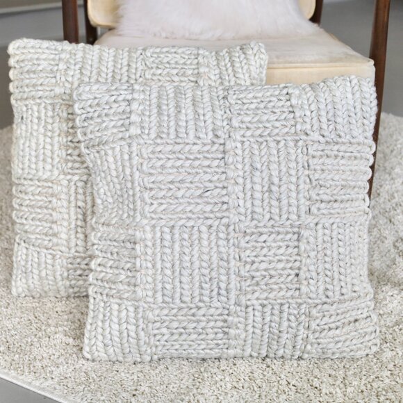 Incollect Other - Textured Woven Gray & Cream Throw Pillows - Pair